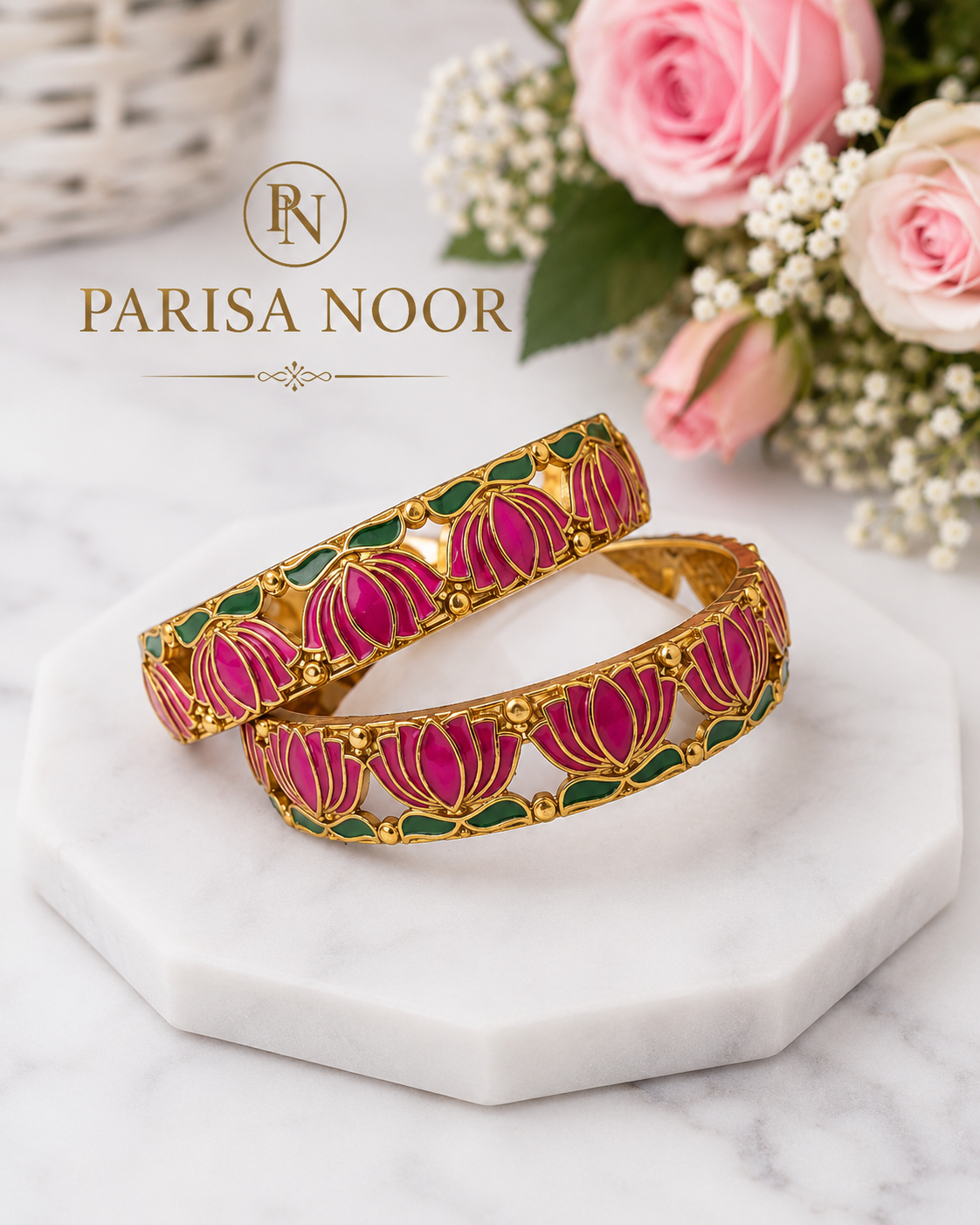 Noor Blossom Lotus Bangle Pair﻿