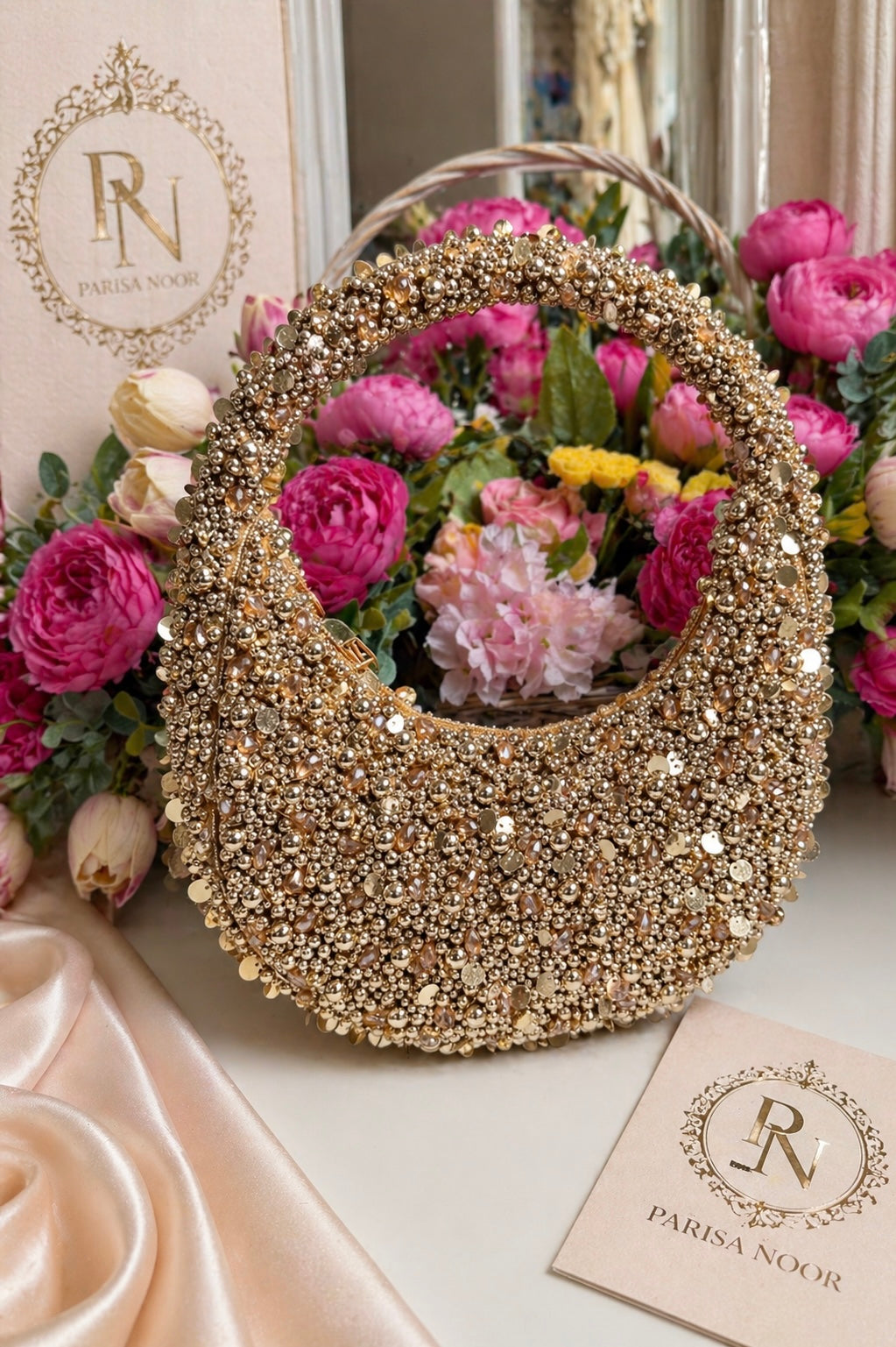 Noor Crescent Luxe Pearl Crystal Bag