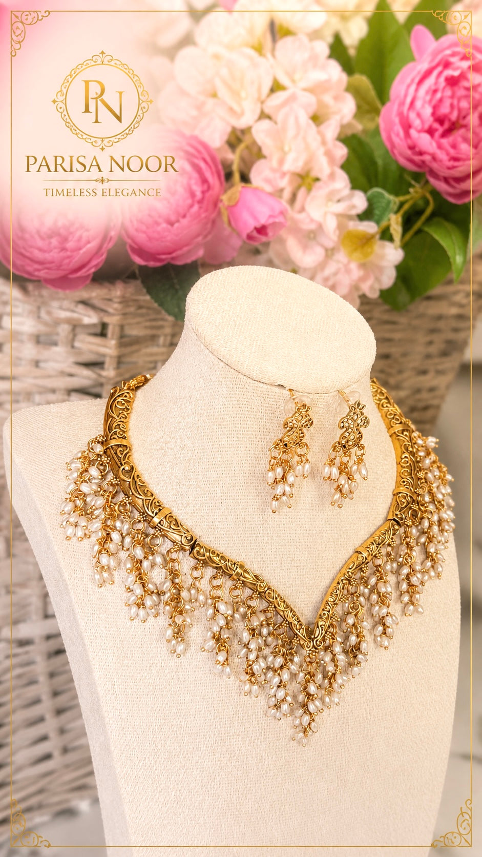 Noor E Moti Gold and Pearl Necklace Set