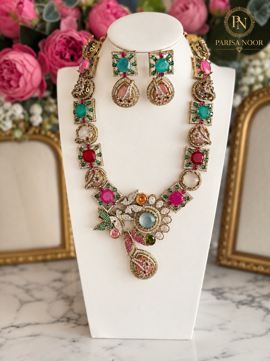 Virelia Premium Multicolour Doublet Designer Semi/Long Necklace Set