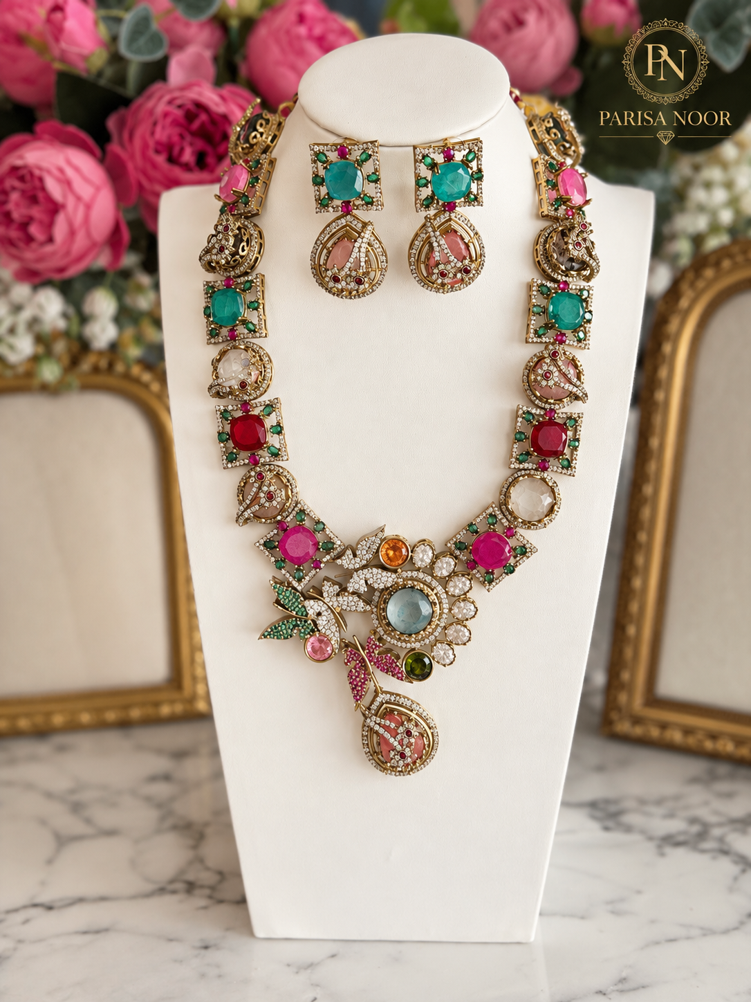 Virelia Premium Multicolour Doublet Designer Semi/Long Necklace Set