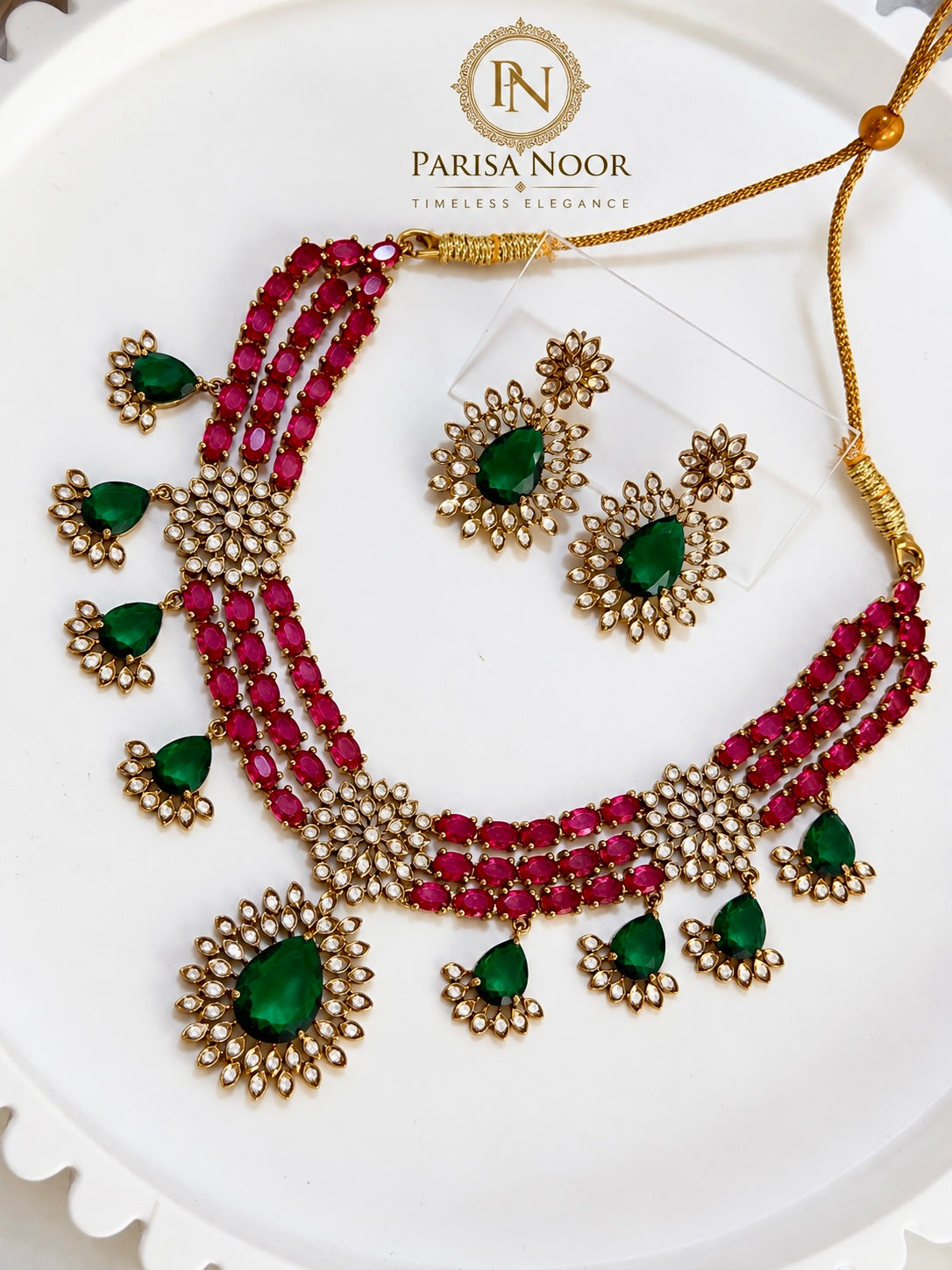 Zarisha Ruby Pink Emerald Designer Necklace Set