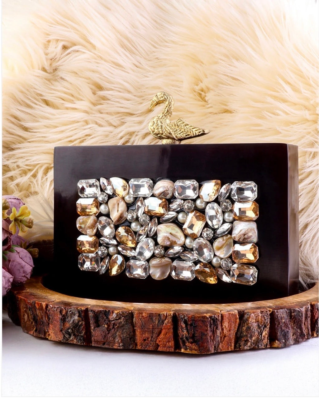 Nina Black Emblished Resin Clutch