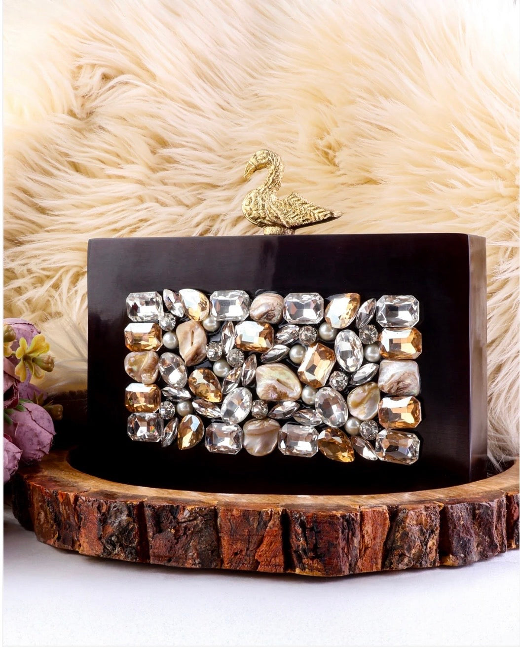 Nina Black Emblished Resin Clutch