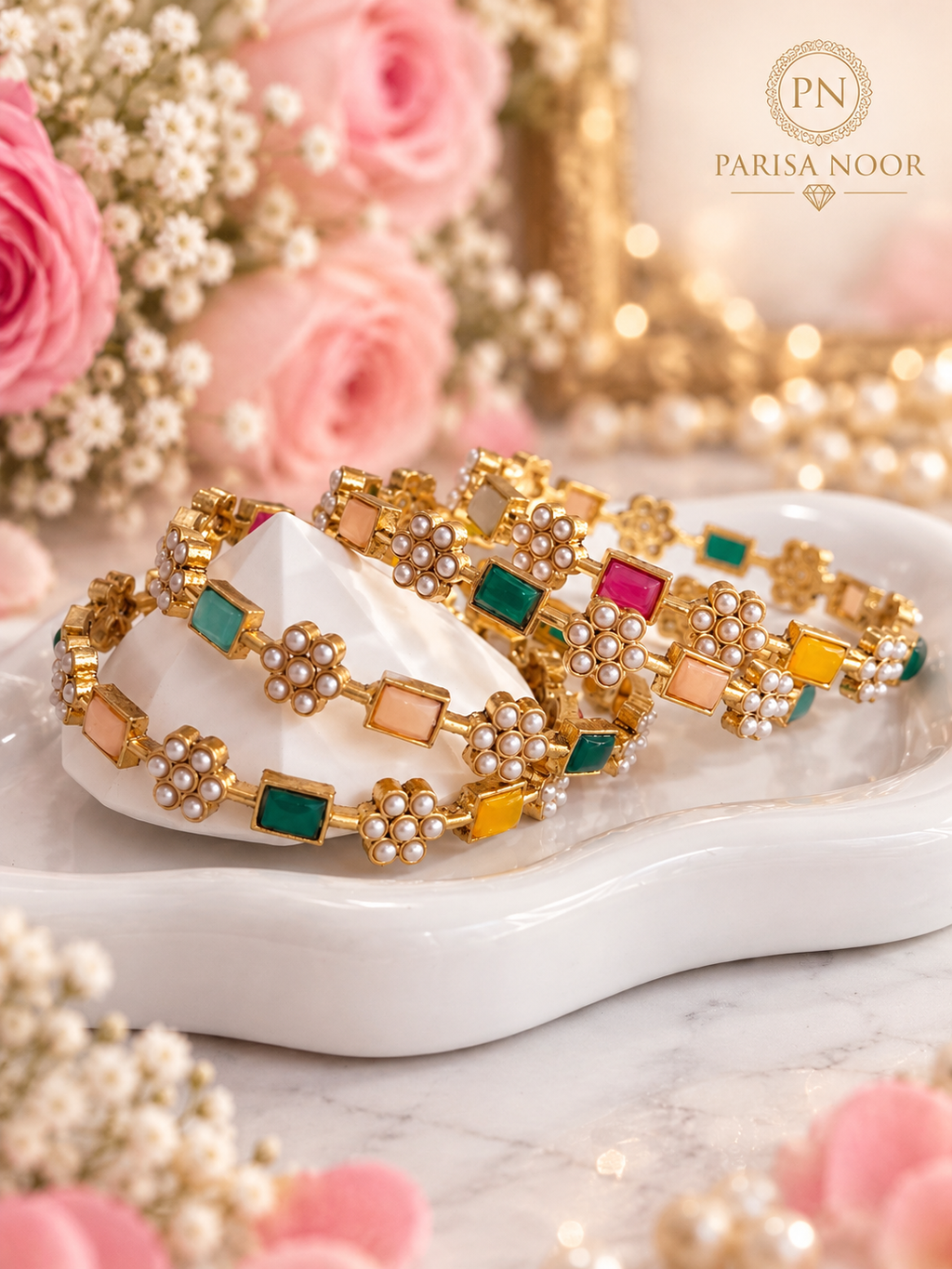 Veylora Multicolour Pearl Bangles Set (Clearance Sale)