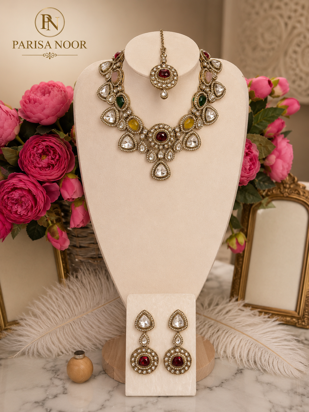 Meherun Multicolour Polki Kundan Necklace Set