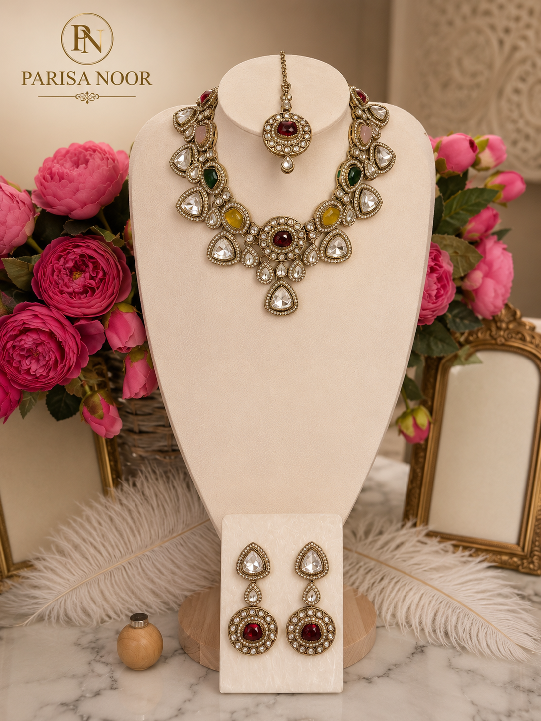 Meherun Multicolour Polki Kundan Necklace Set