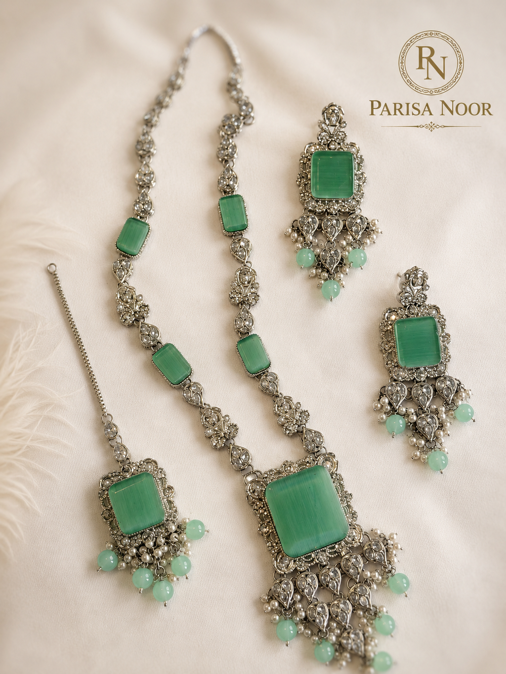 Aysel Mint Geeen Turkish Necklace Set