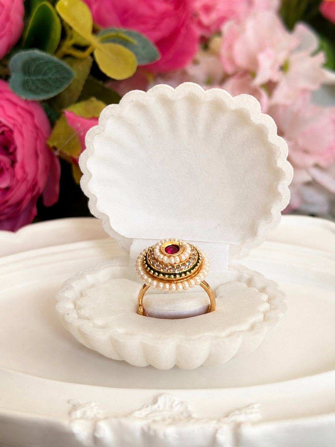 Raya Delicate Pearl Ring Adjustable