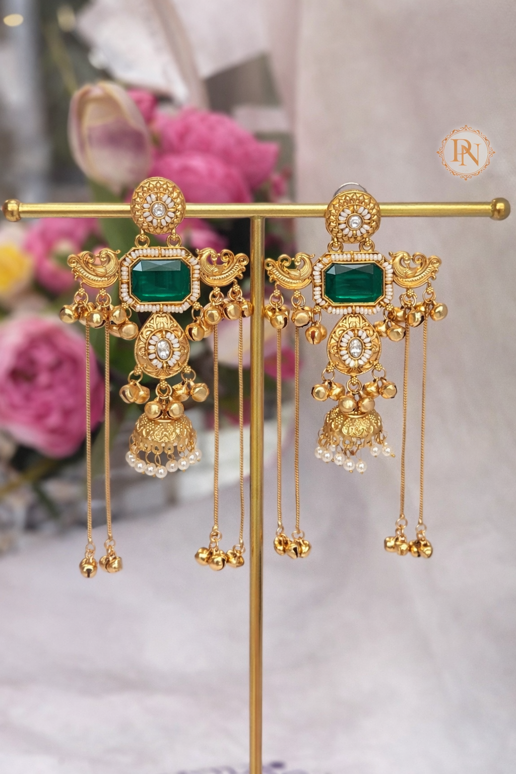 Saira Kashmiri Ghungru earrings Green