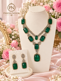 Zarevisha Emerald Green Luxury Semi-Long Necklace Set