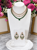 Avelora Layered Emerald Victorian AD Necklace Set