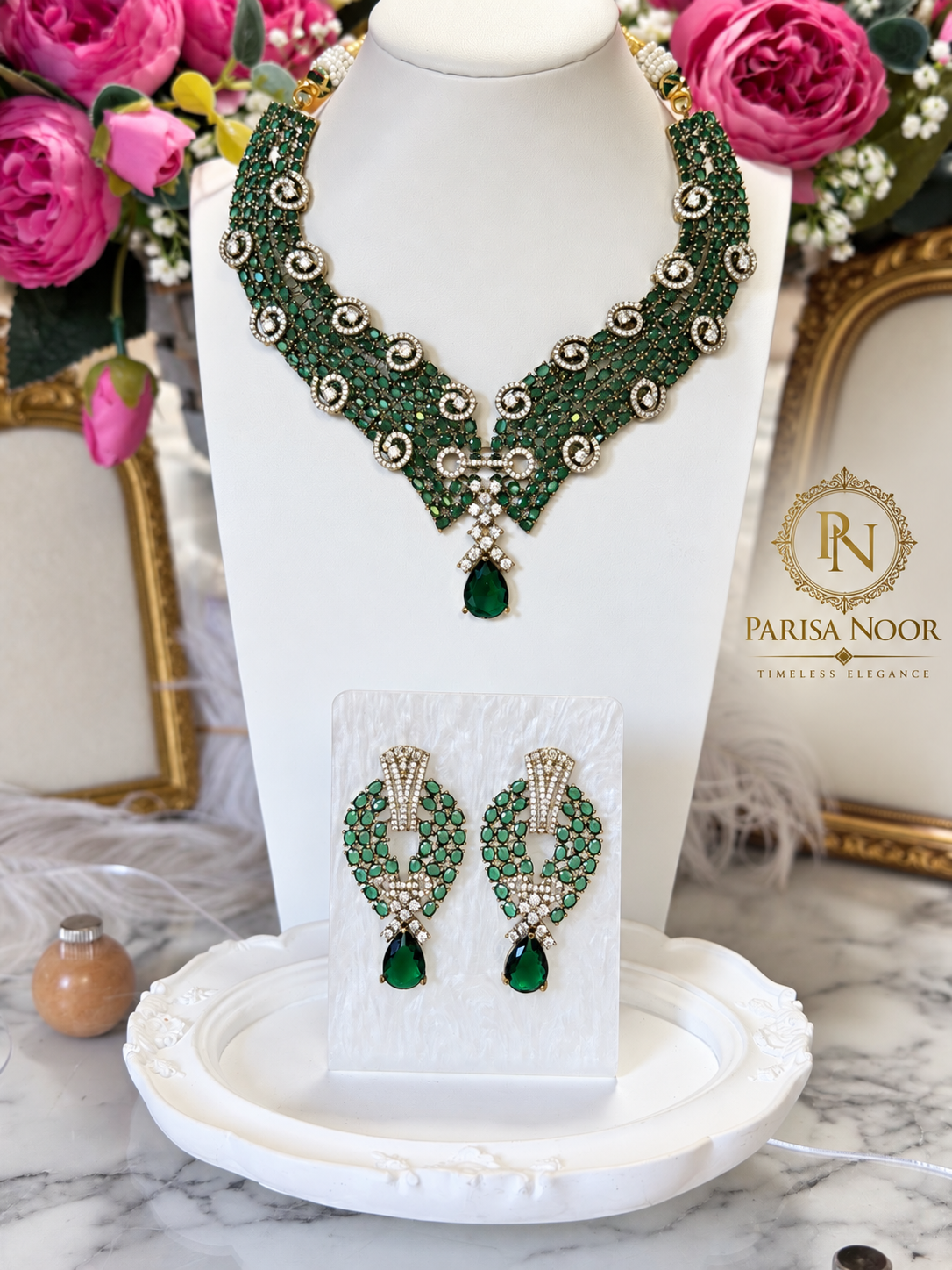 Arishfa Luxury Victorian AD Moissanite Necklace Set