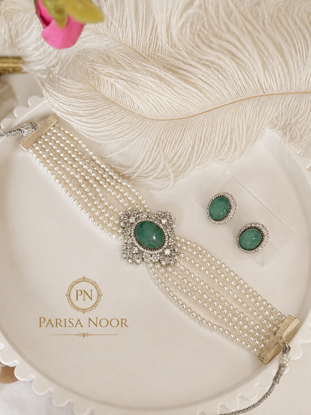 Elira Mint Pearl Designer Choker Set