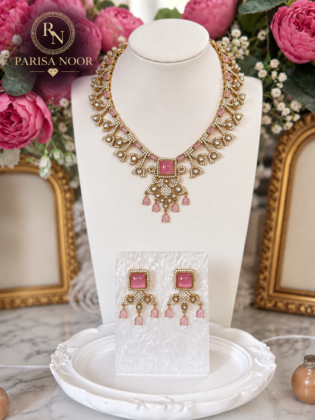 Velina Premium Kundan Designer Necklace Set - Blush Pink