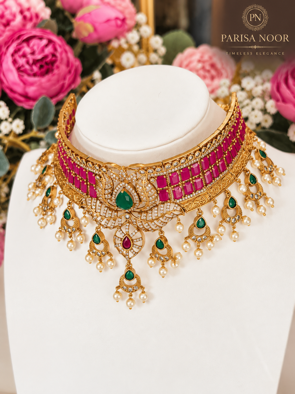 Ariella Luxury Heritage AD Choker Set Ruby Pink