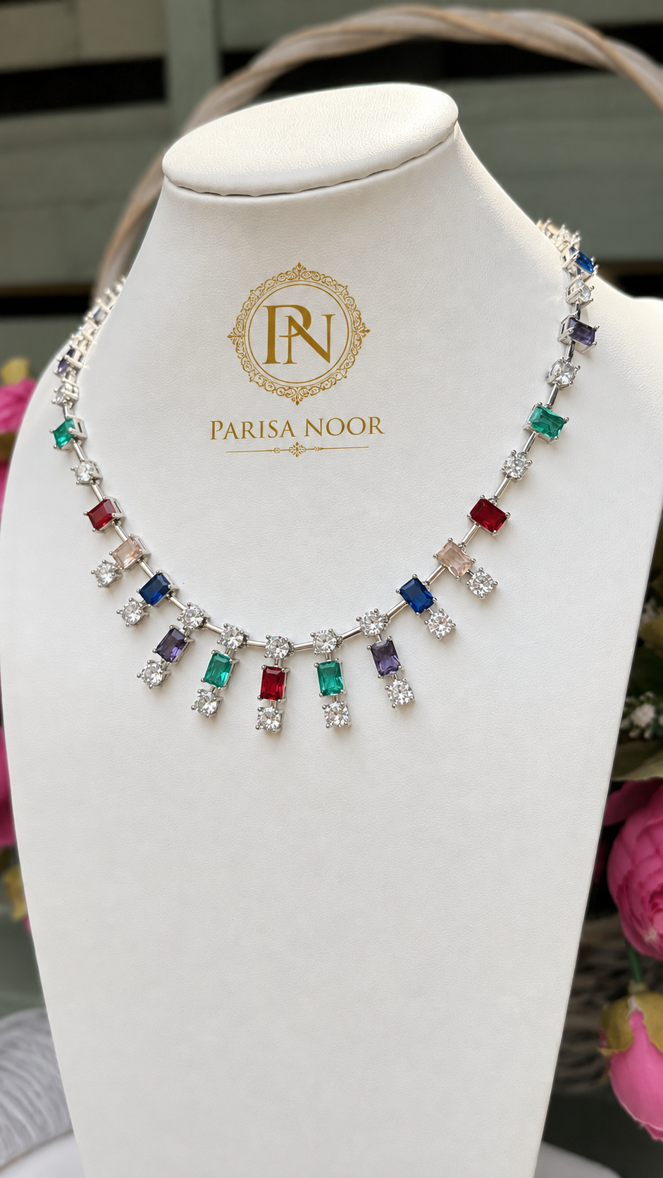 Previna Multicolour Cubic Zirconia AD Necklace