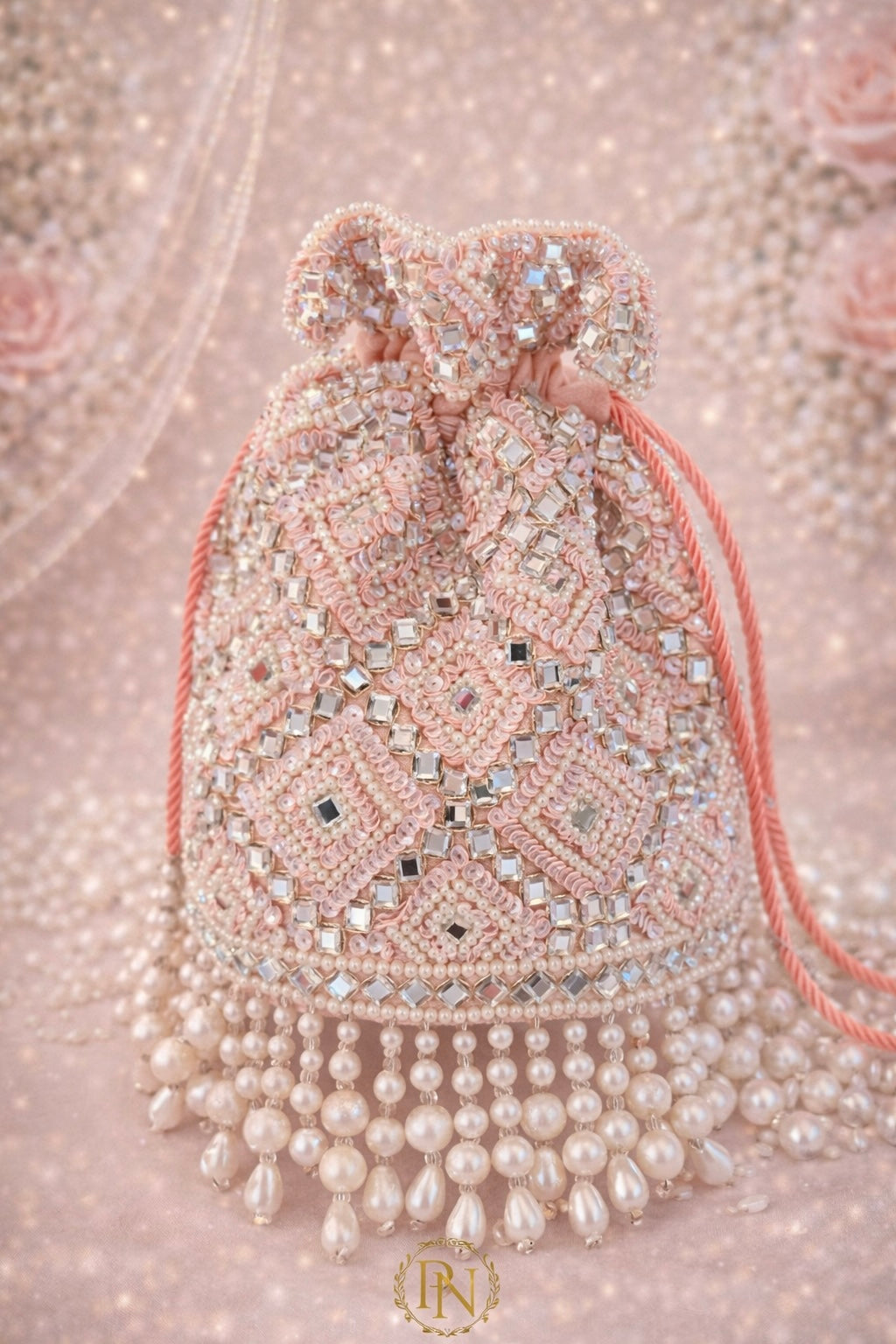 Noor-e-Moti Premium Mirror Potli Blush