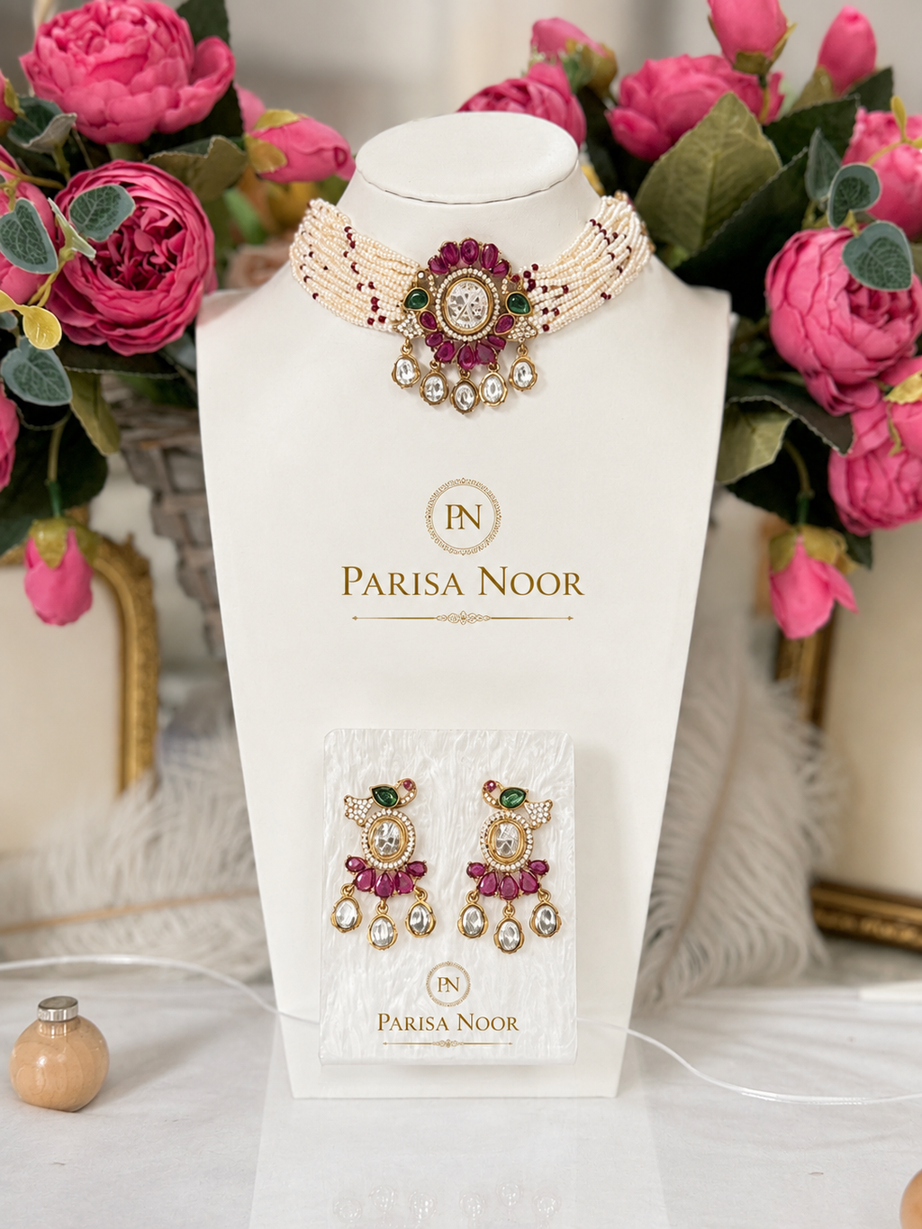 Zareena Pearl & Polki Designer Necklace Set
