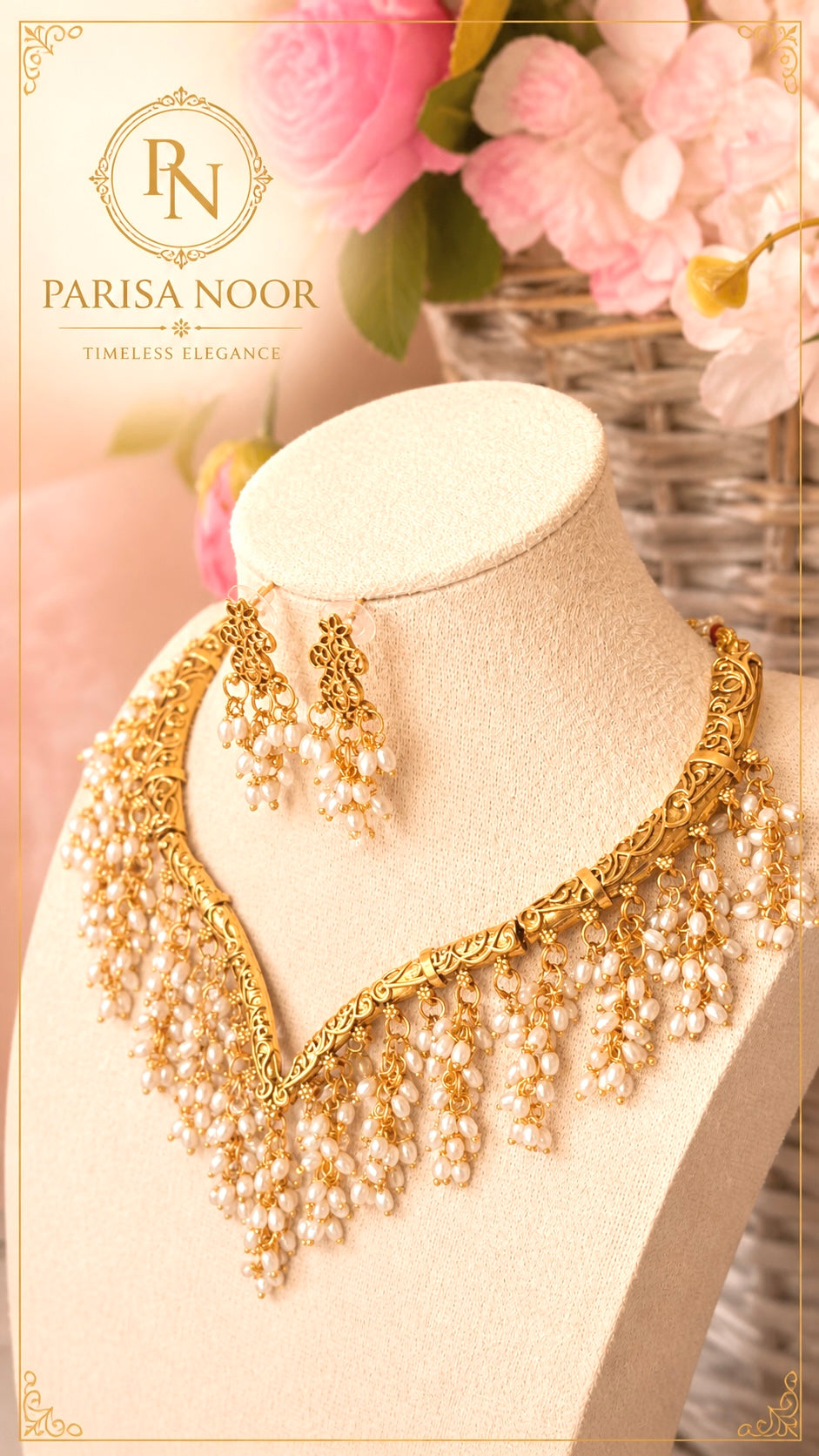 Noor E Moti Gold and Pearl Necklace Set