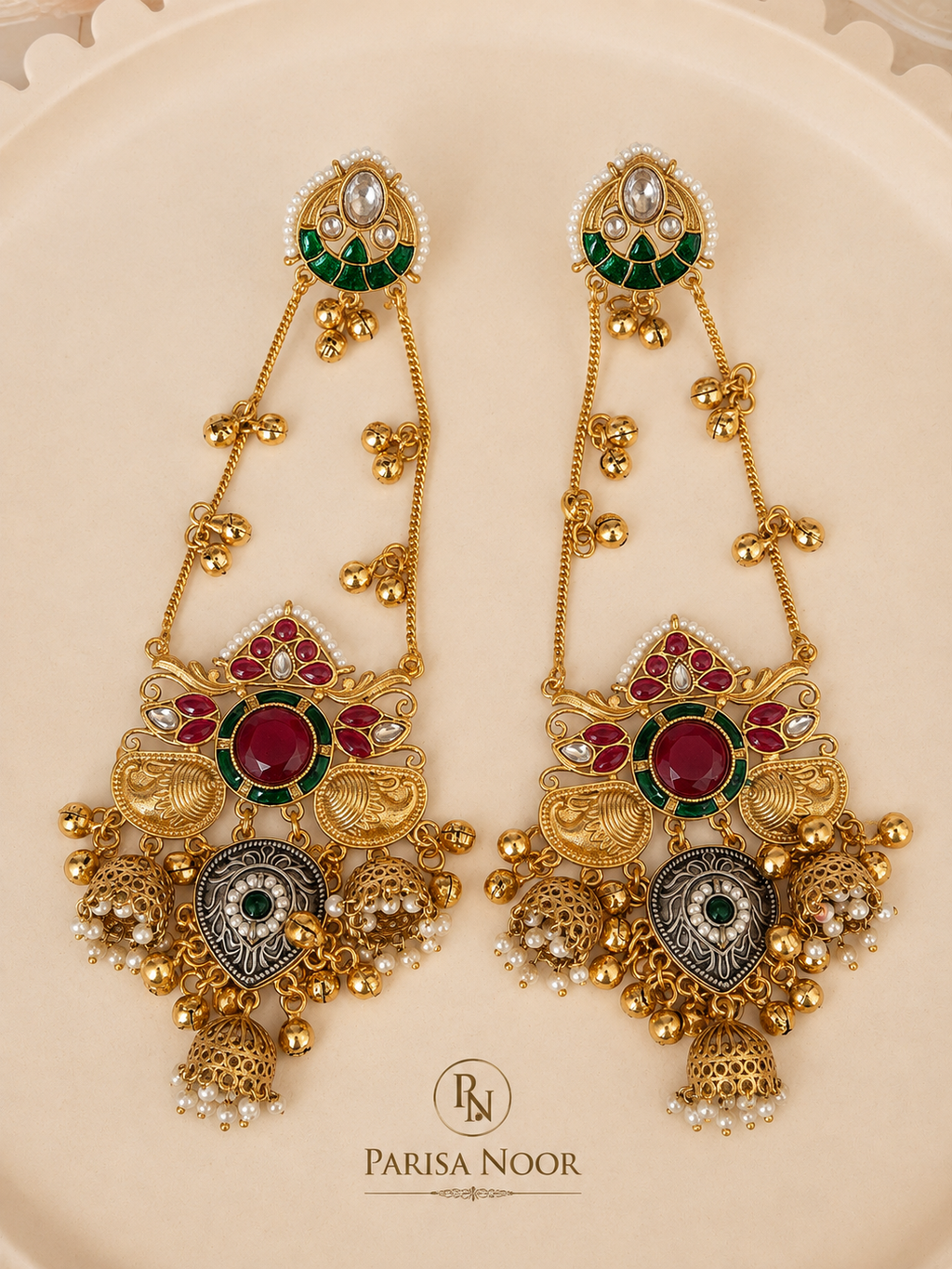 Aafreen Luxury Kashmiri Jhumka Earrings Red
