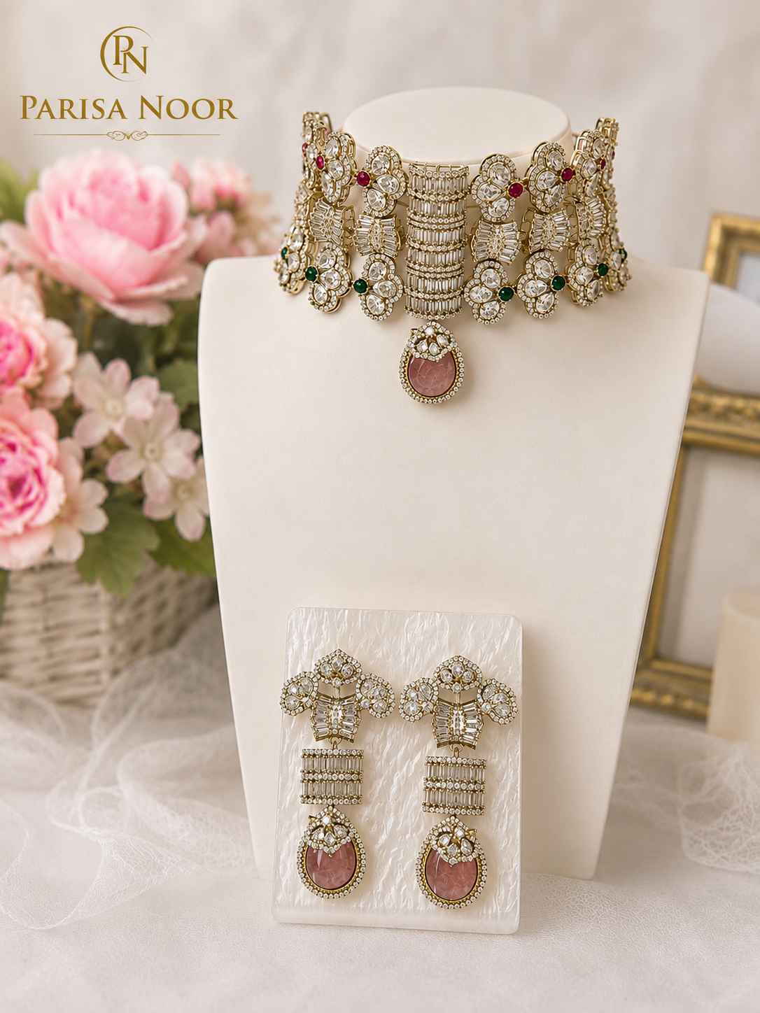 Zarevia Luxury Designer Polki Choker Necklace Set