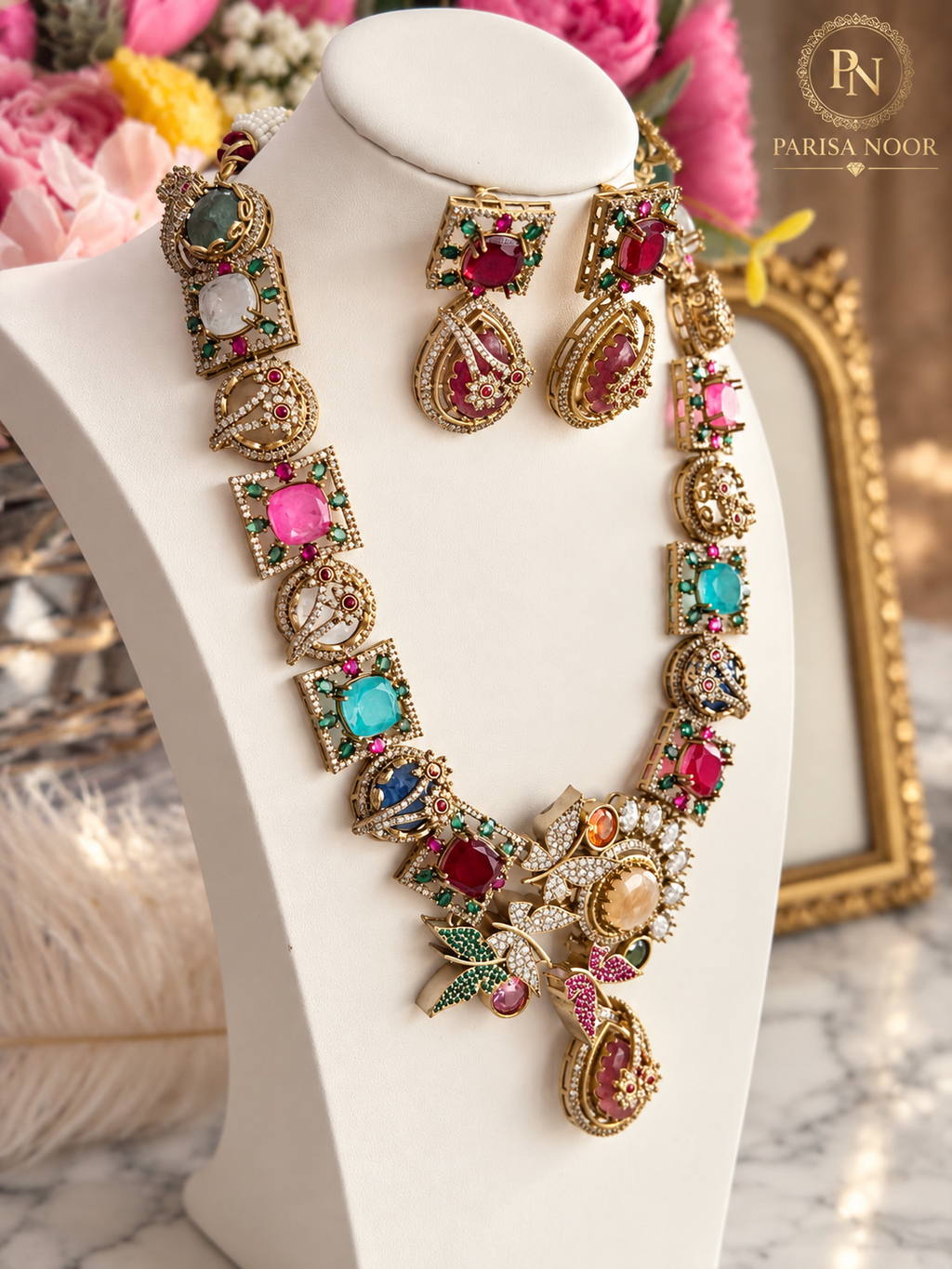 Virelia Premium Multicolour Doublet Designer Semi/Long Necklace Set