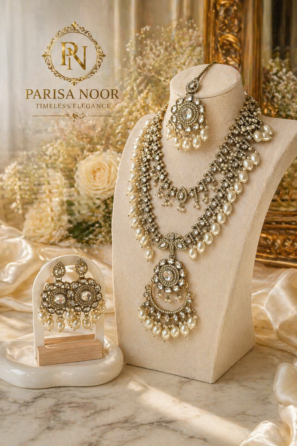 Siena Pearl Layer Necklace With Earring & Teeka