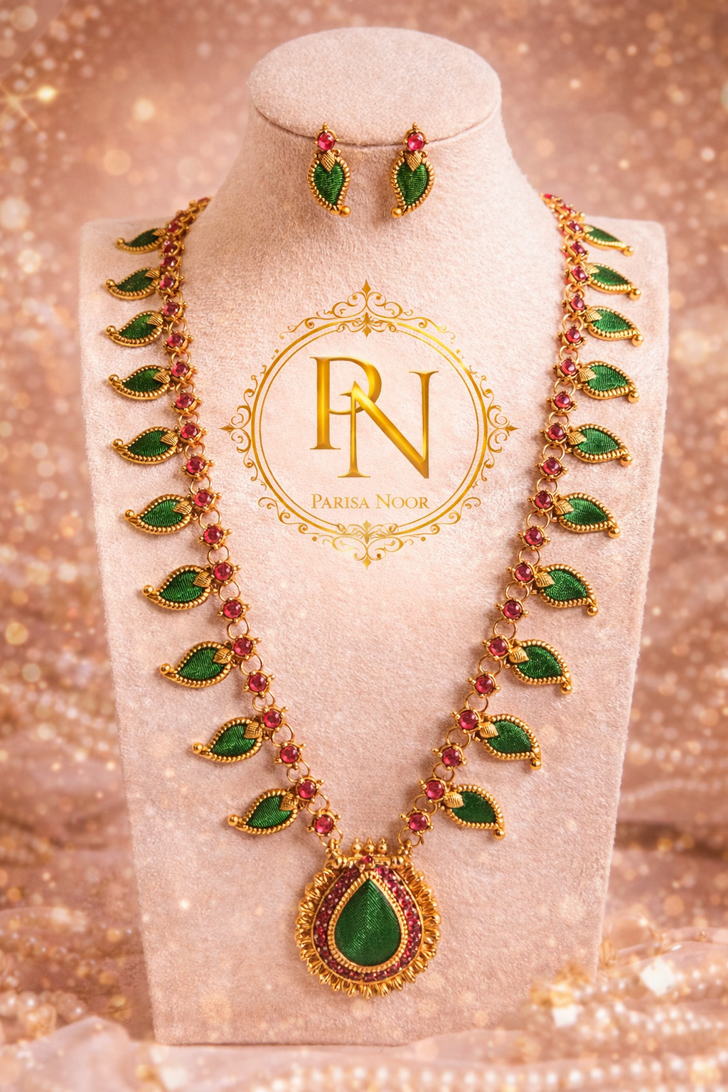 Rajvanshi Emerald Long Necklace set