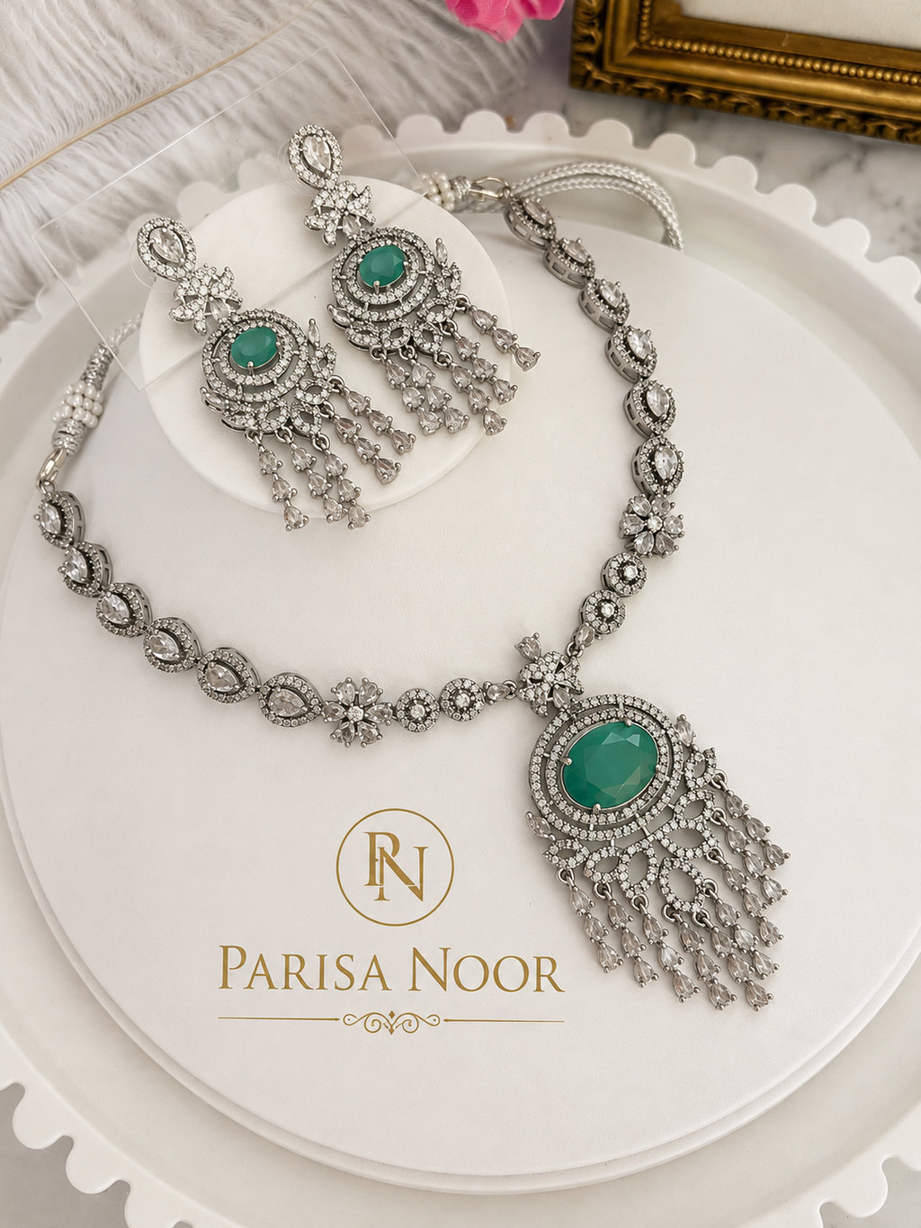Zunaira Teal AD Statement Necklace Set