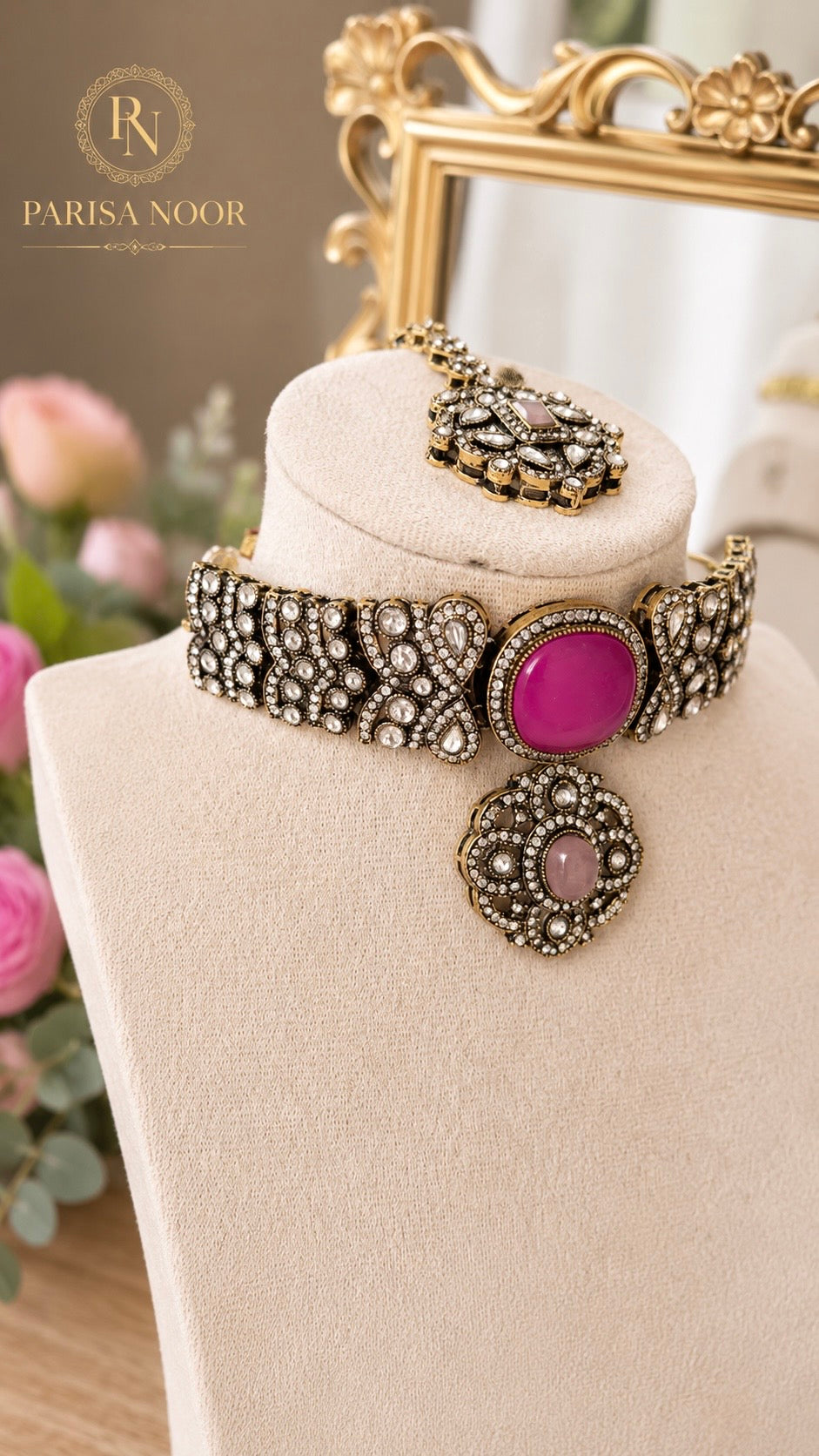 Ramesha Designer Kundan Choker Set - Pink