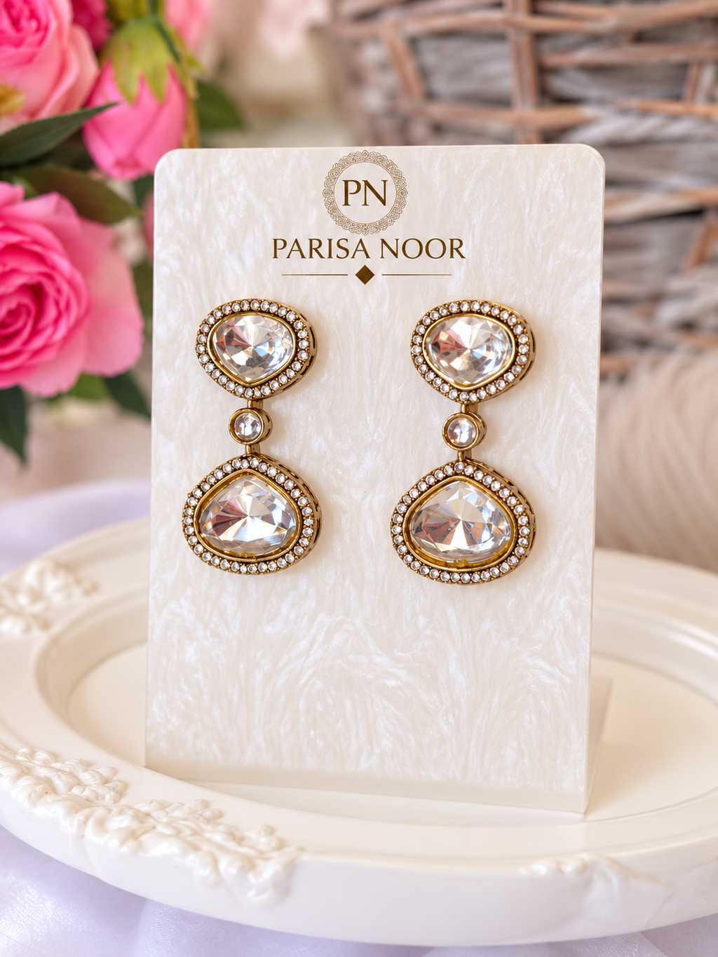 Avelina Ivory Pearl Polki Necklace Set – Clearance Sale