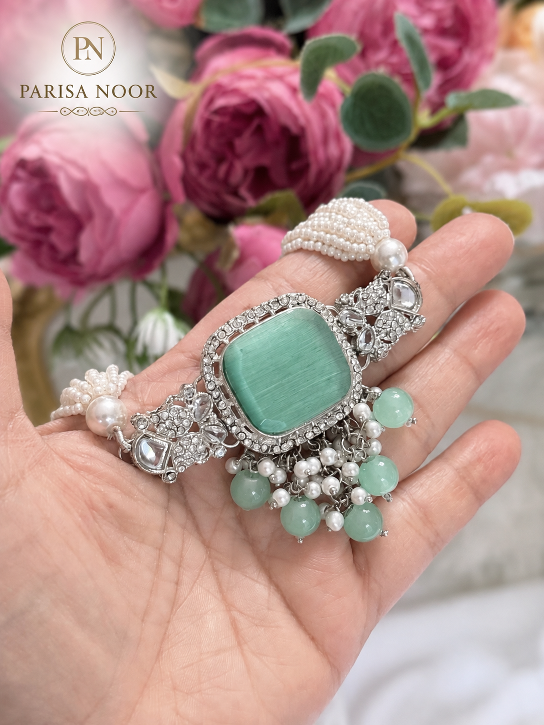 Aylin Turkish Mint Blue Statement Necklace Set
