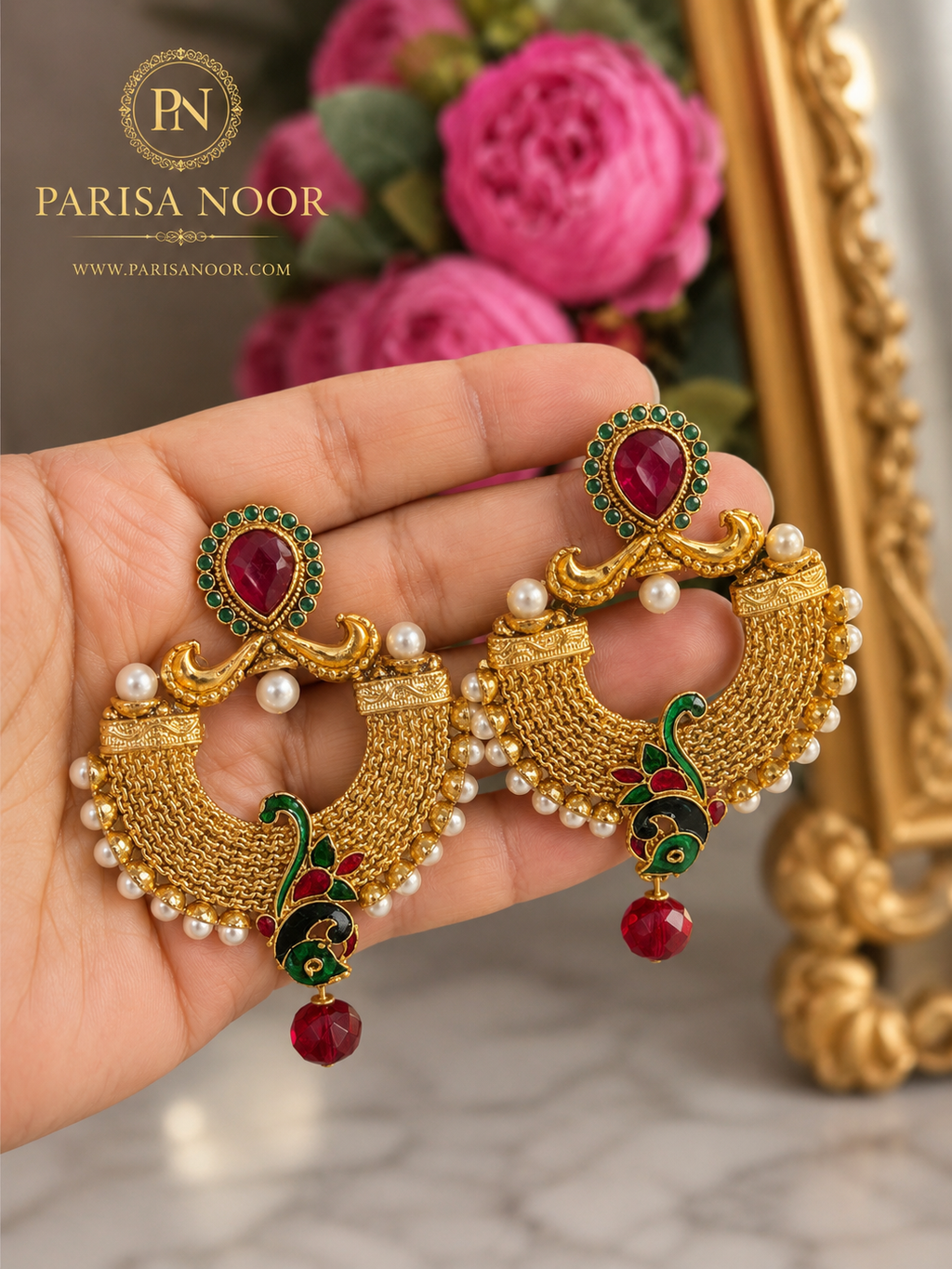 Peacock Meenakari Pearl Earrings – Clearance Sale