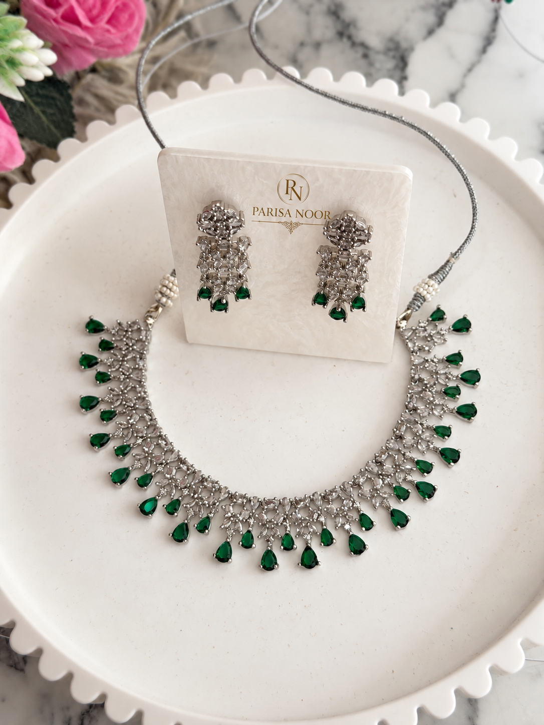 Zahira Emerald Green AD Necklace Set