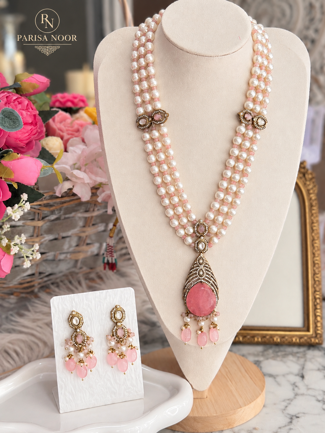 Arabella Blush Pink Victorian Designer Long Mala