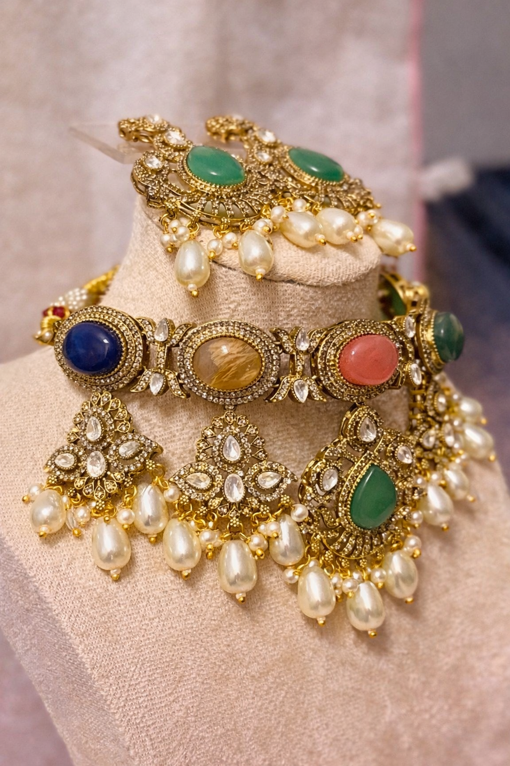 Noor Maharani Multigem Designer Necklace Set