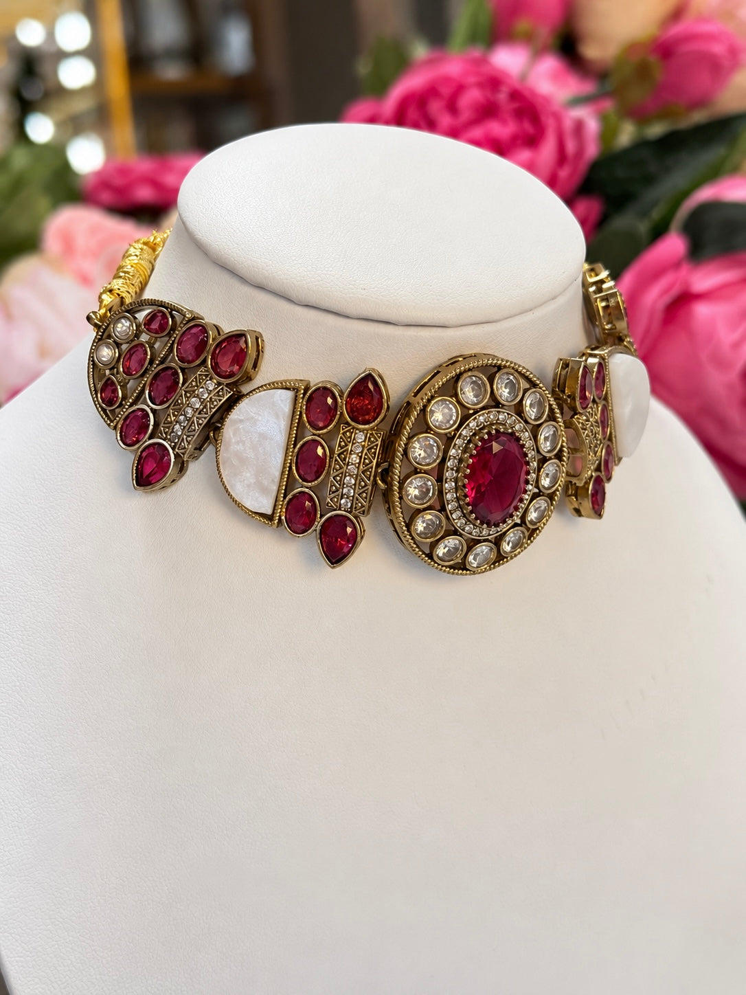 Rosalie Ruby Red Designer Choker Set