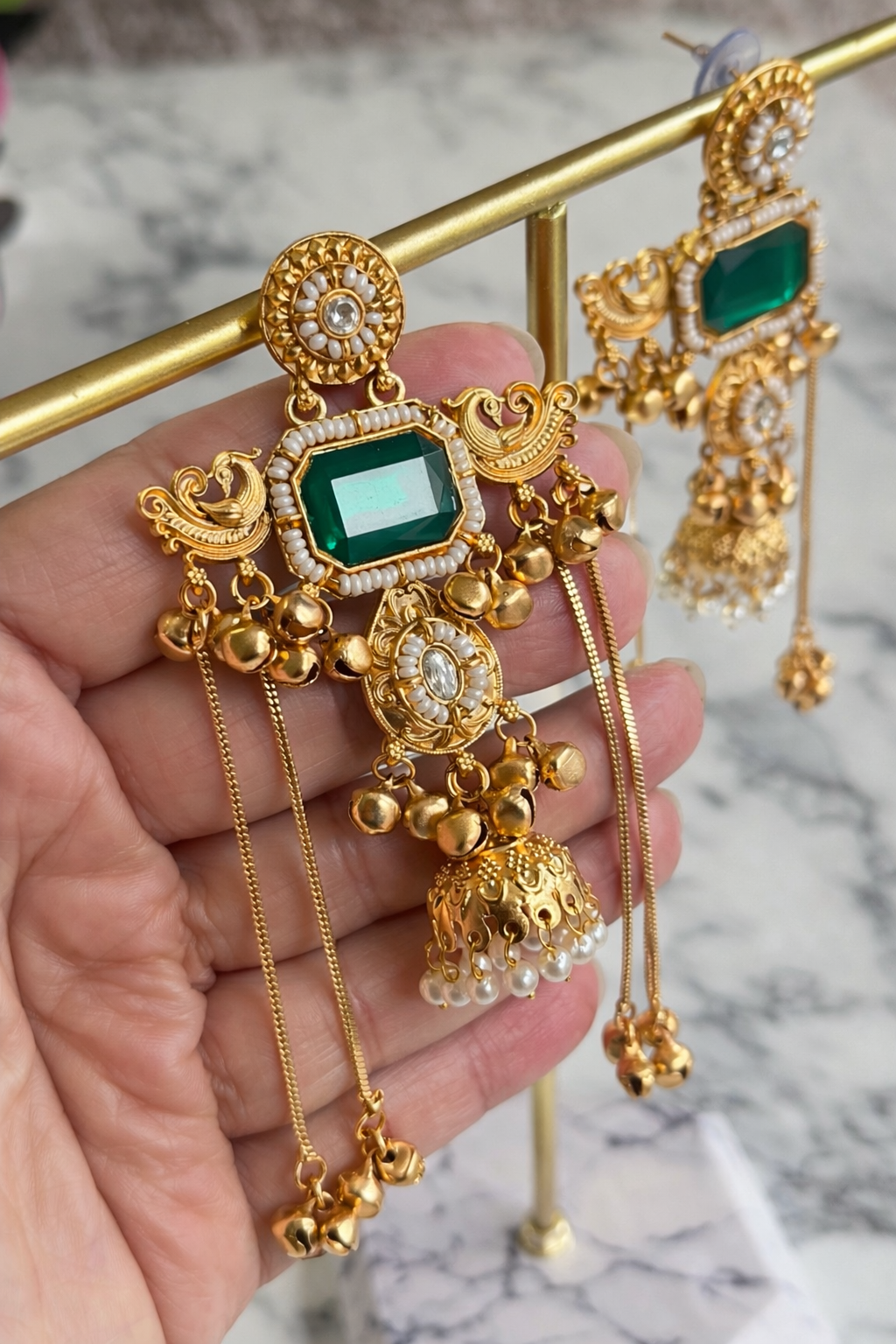 Saira Kashmiri Ghungru earrings Green