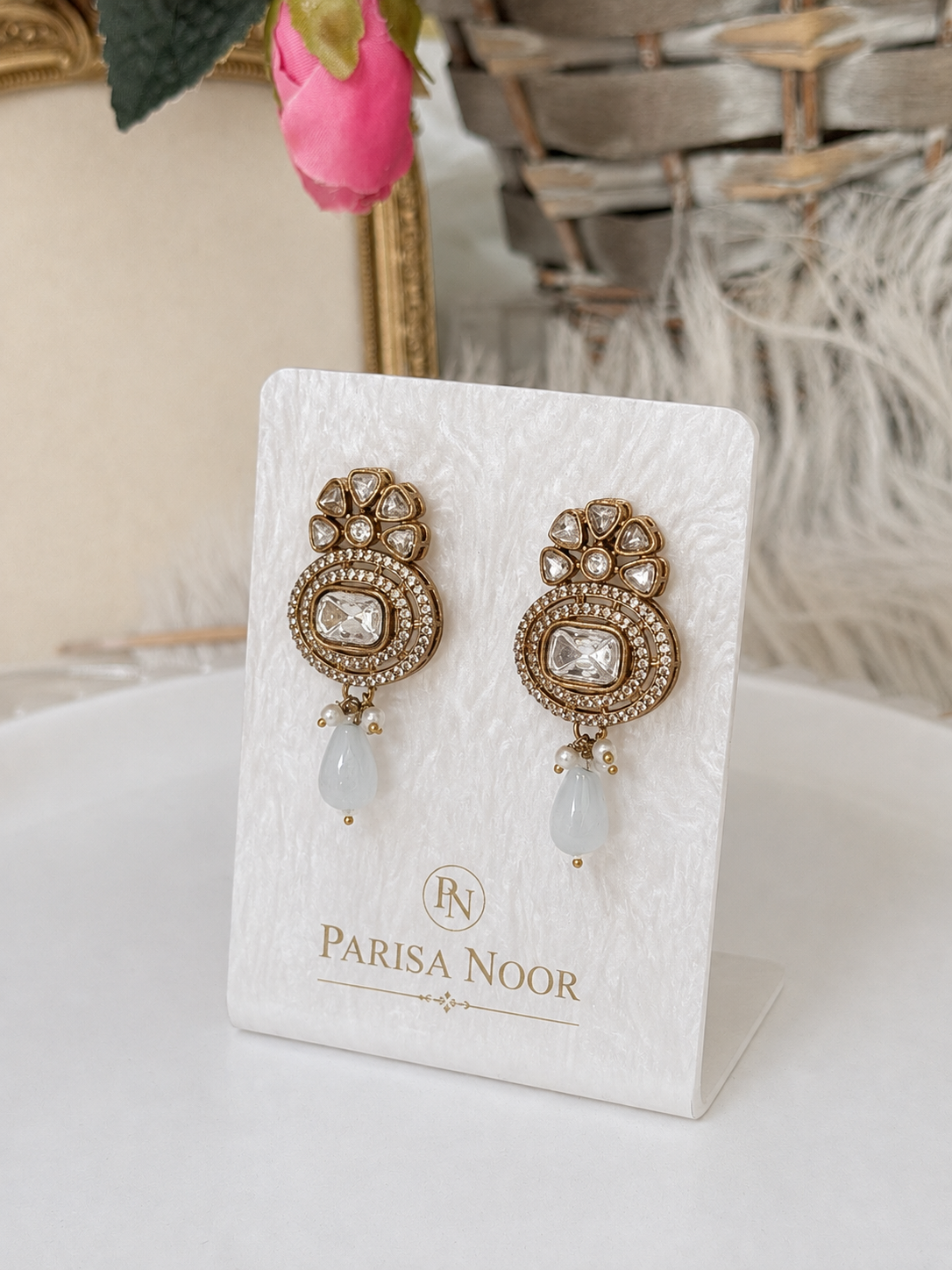 Avni Ivory Polki & Pearl Designer Semi Long Necklace Set