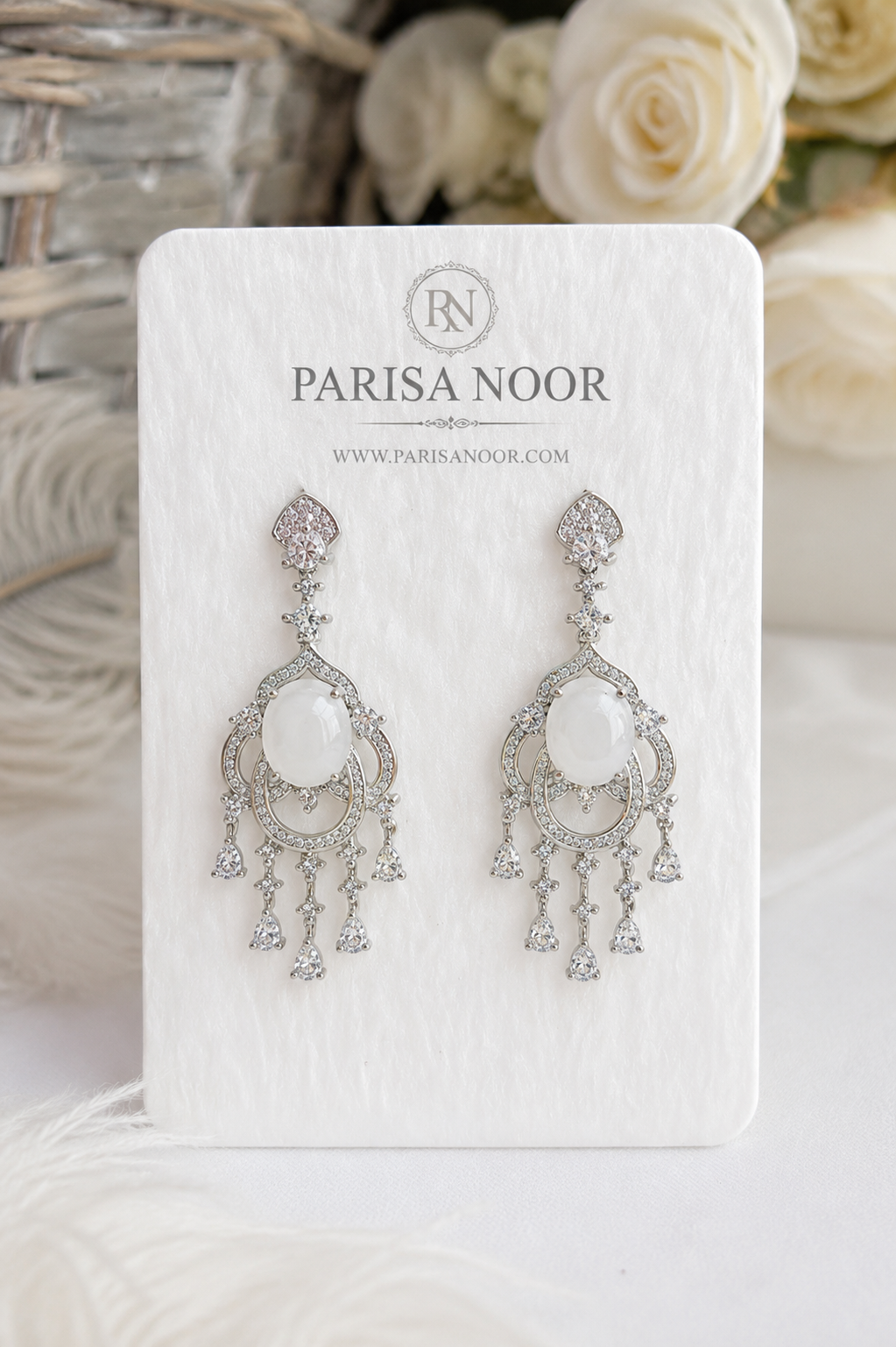 Noorain Moonstone-Inspired Chandelier Earrings