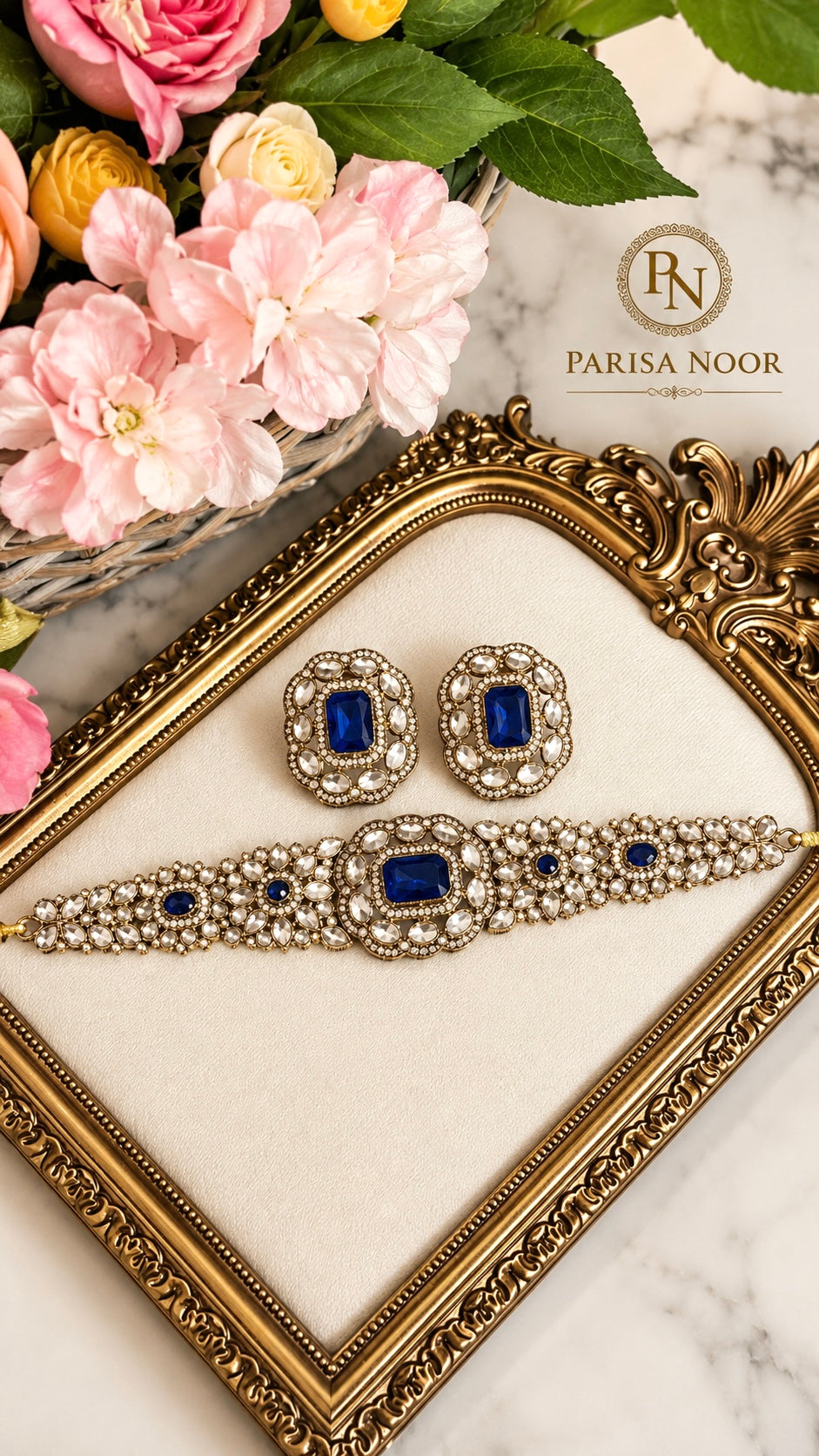 Nivedi Choker Necklace Set - Royal Blue