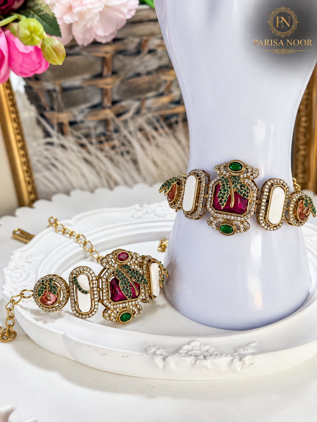 Calista Designer Ruby Statement Cuff Bracelet