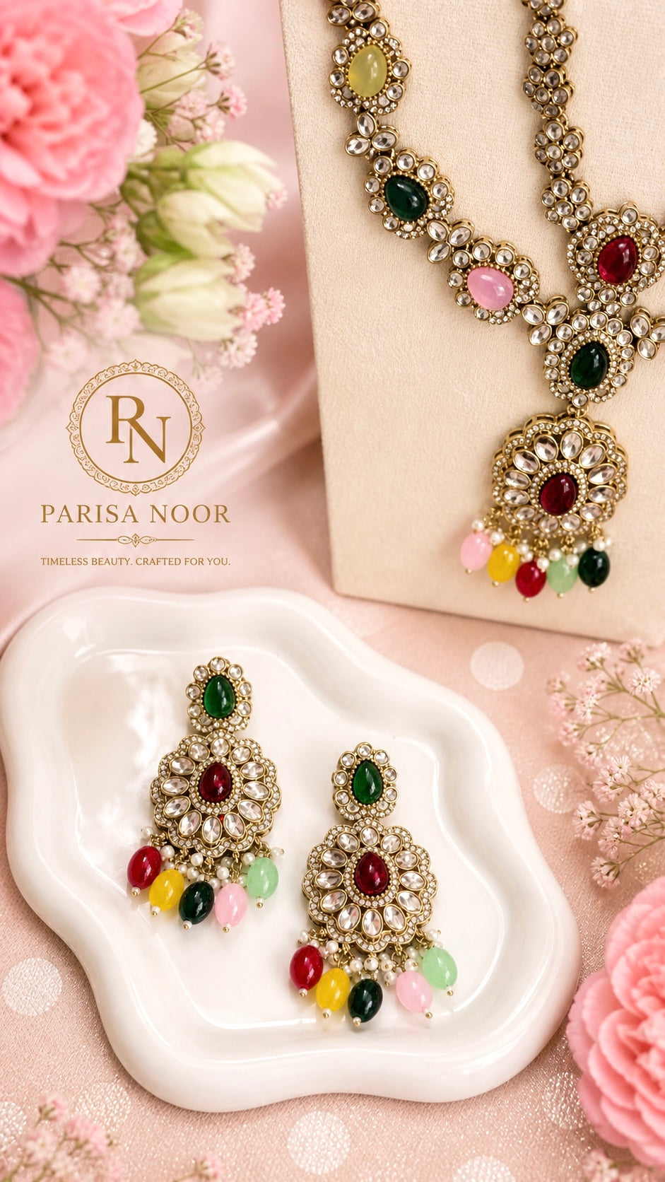 Naveli Multi Premium Layer Kundan Long Necklace with Earring and Mangteeka