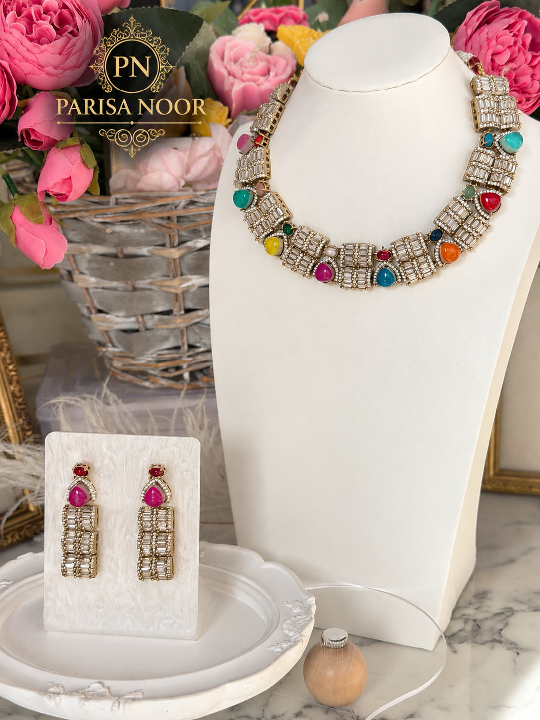 Cavira Multicolour Double-Setting Designer Necklace Set