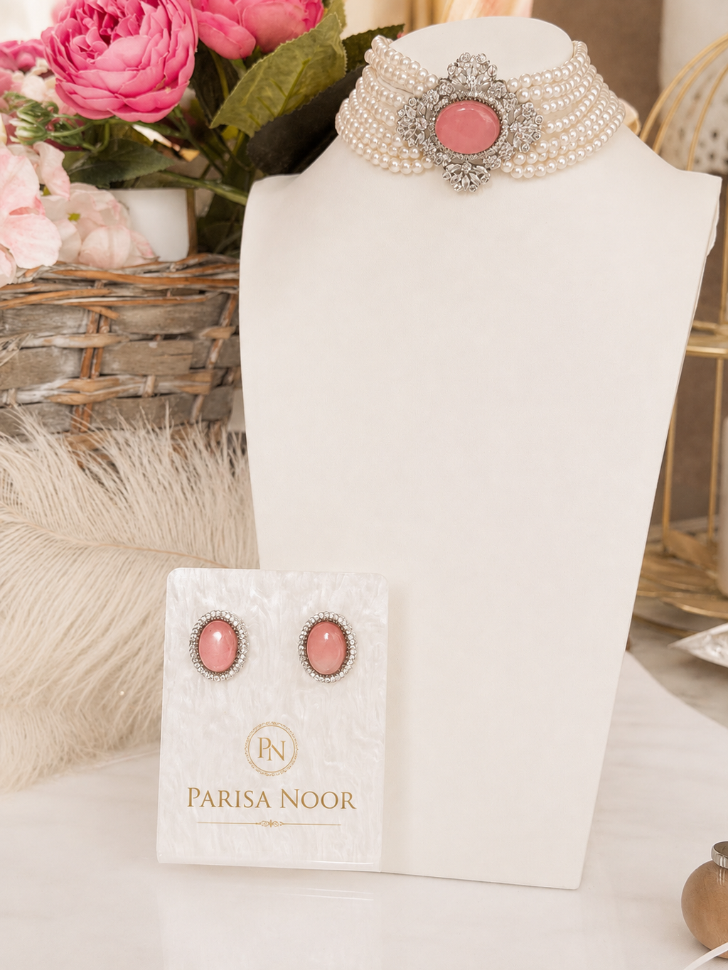 Elira Pink Pearl Designer Choker Set