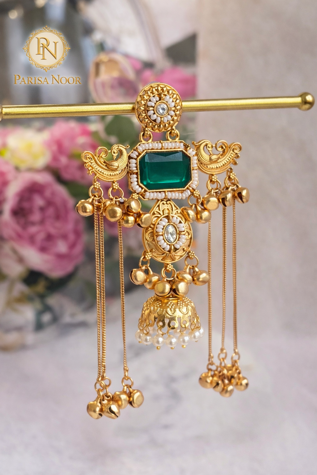 Saira Kashmiri Ghungru earrings Green