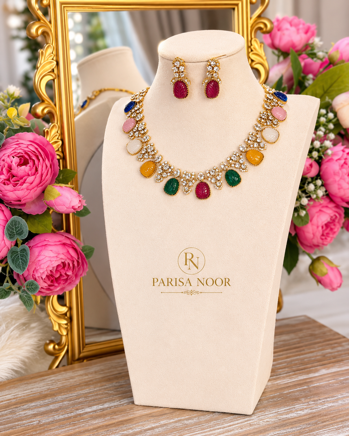 Mohona Multistone Victorian Mehendi Polish Necklace Set