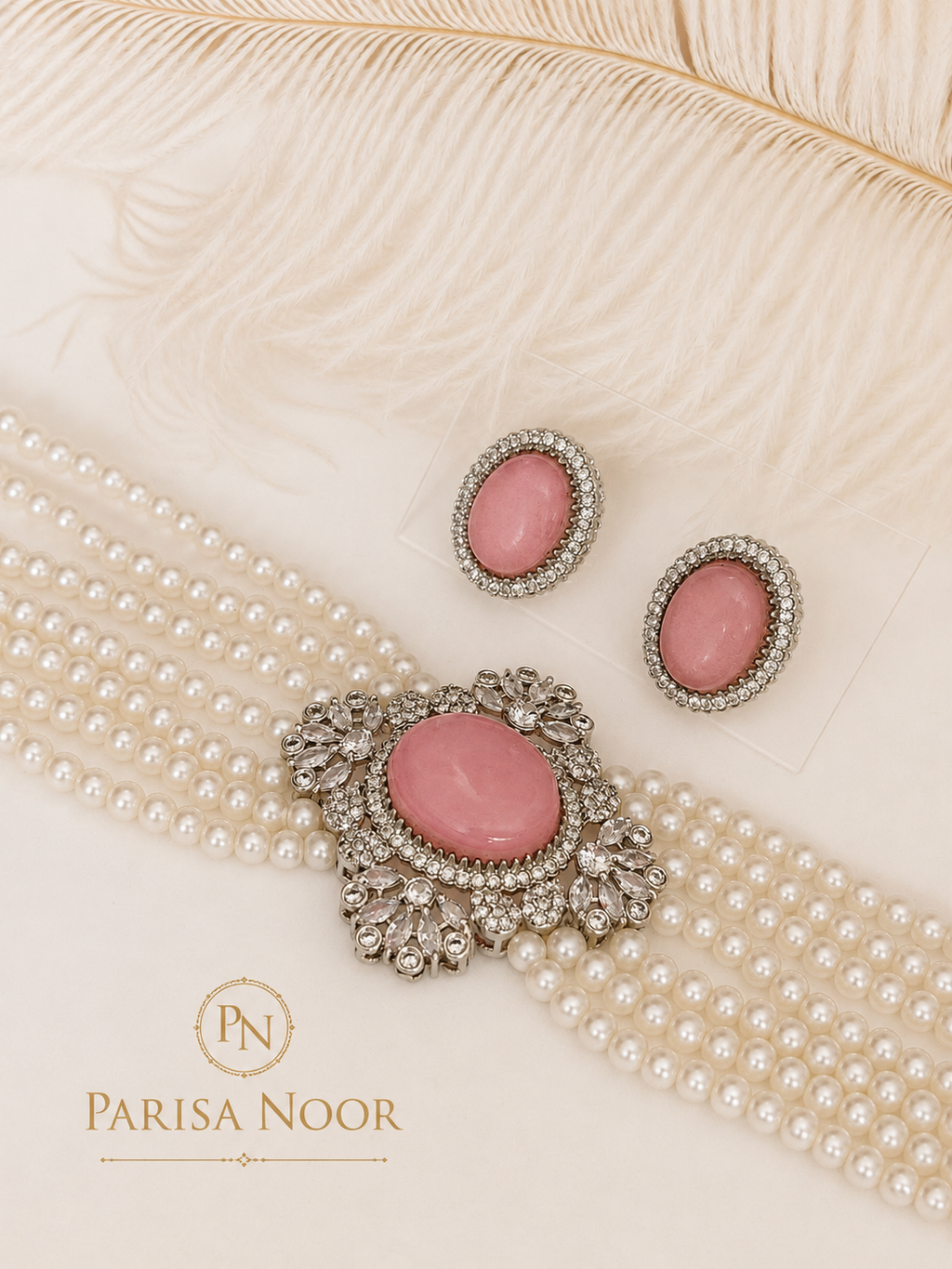 Elira Pink Pearl Designer Choker Set