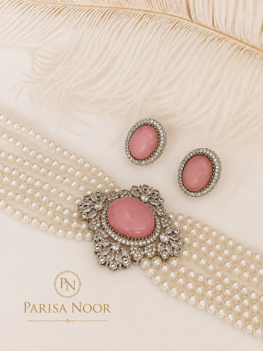 Elira Pink Pearl Designer Choker Set
